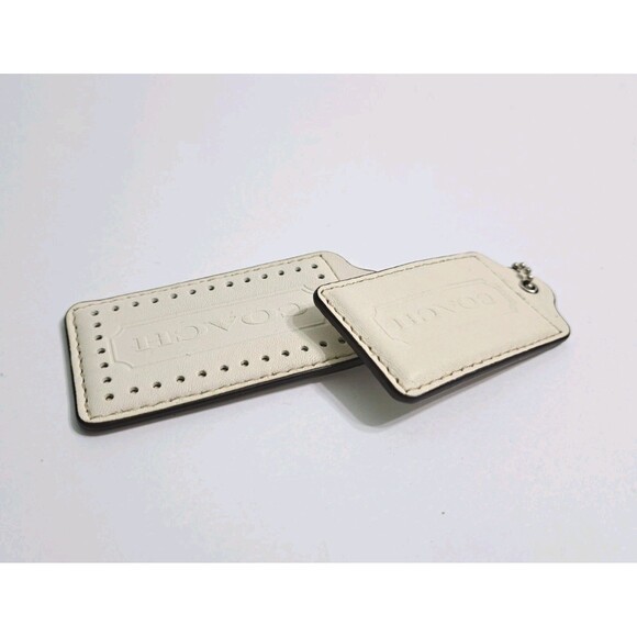 Coach Leather Cream Beige Tan Tag Keychain Fob Vintage Bag Charm Set - Picture 3 of 4
